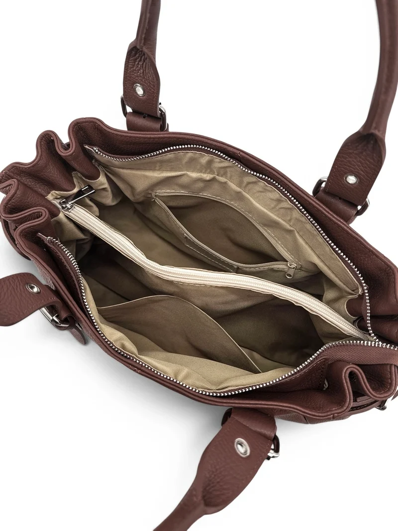 Sac bowling en cuir grainé NEW PRINCESS XL Marron chocolat