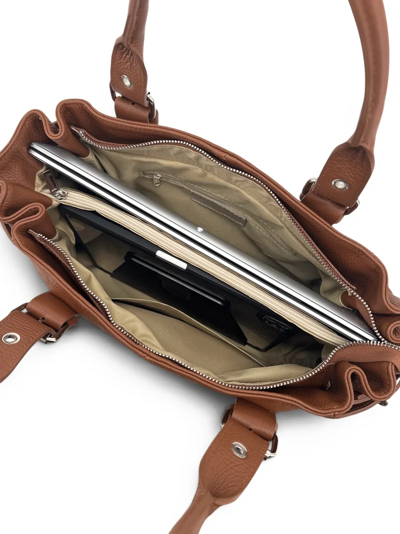 Sac bowling en cuir grainé NEW PRINCESS XL Marron châtaigne
