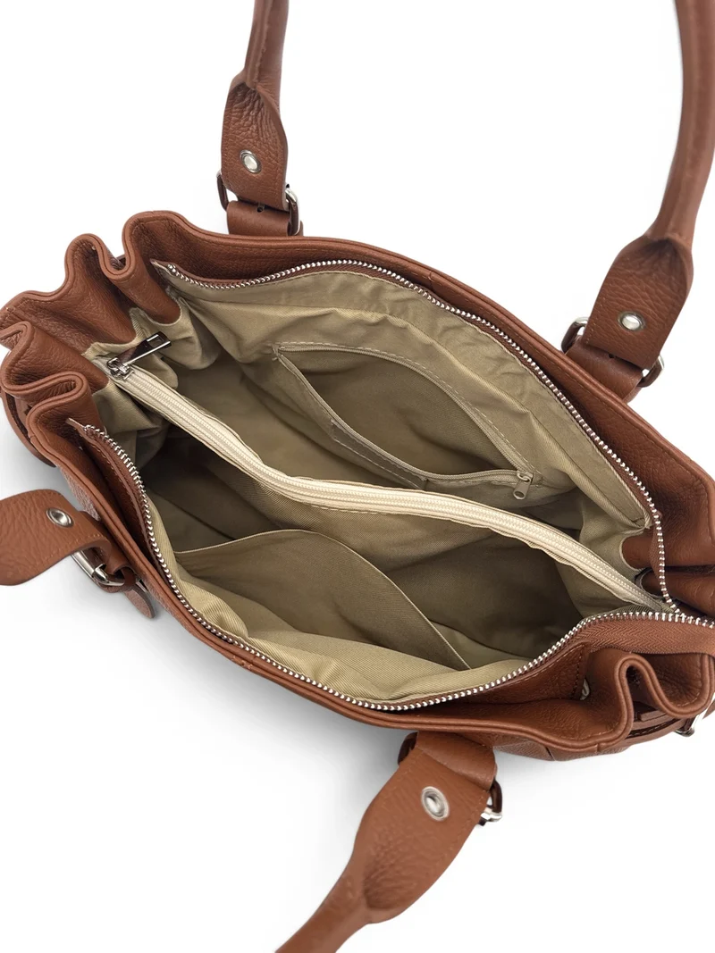 Sac bowling en cuir grainé NEW PRINCESS XL Marron châtaigne