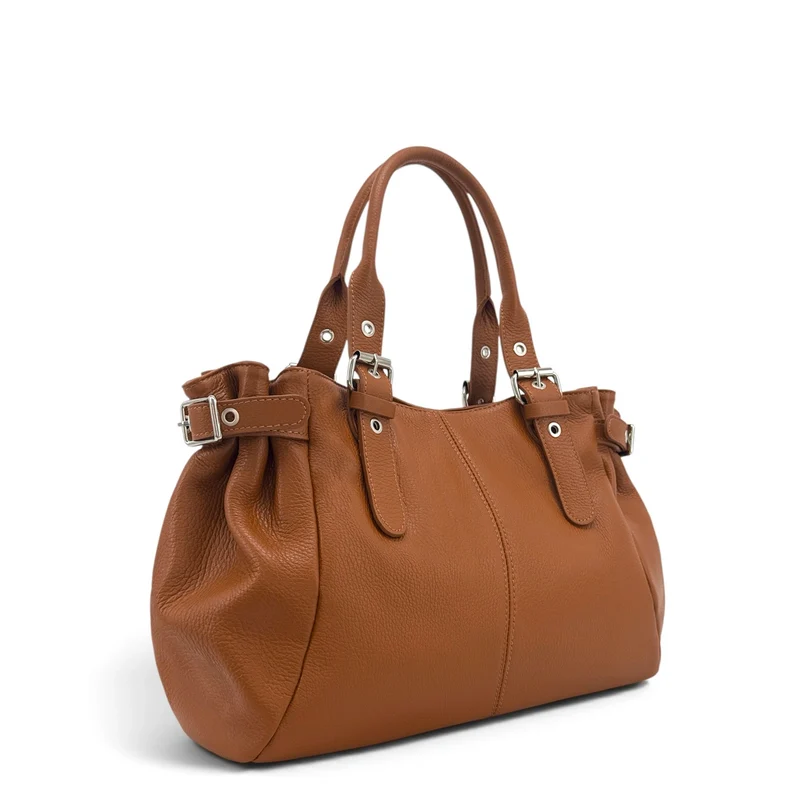 Sac bowling en cuir grainé NEW PRINCESS XL Marron camel foncé