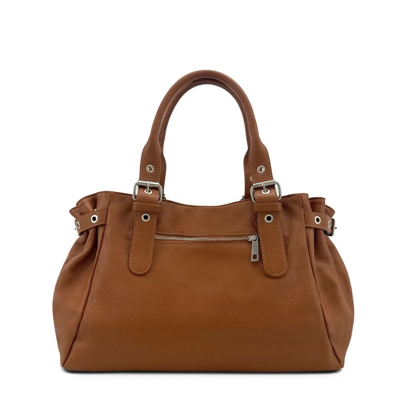 Sac bowling en cuir grainé NEW PRINCESS XL Marron camel foncé