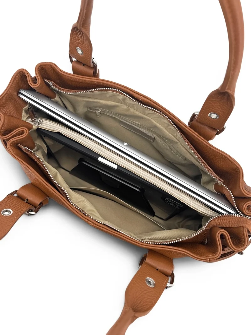 Sac bowling en cuir grainé NEW PRINCESS XL Marron camel foncé