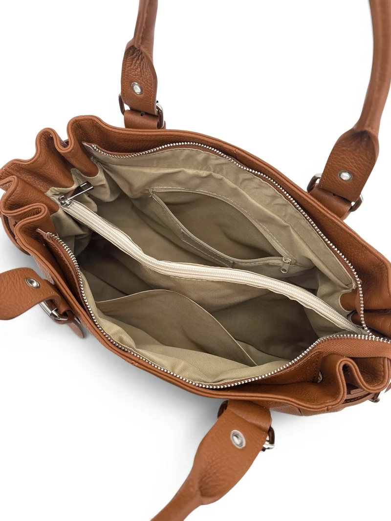Sac bowling en cuir grainé NEW PRINCESS XL Marron camel foncé
