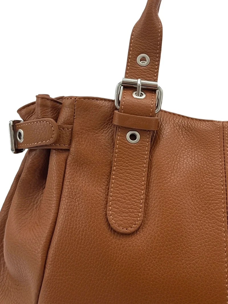 Sac bowling en cuir grainé NEW PRINCESS XL Marron camel foncé