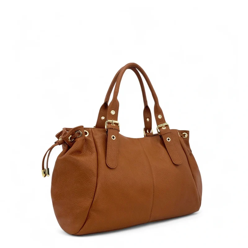 Sac bowling en cuir grainé PRINCESSE XL Marron camel foncé