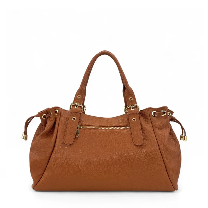 Sac bowling en cuir grainé PRINCESSE XL Marron camel foncé