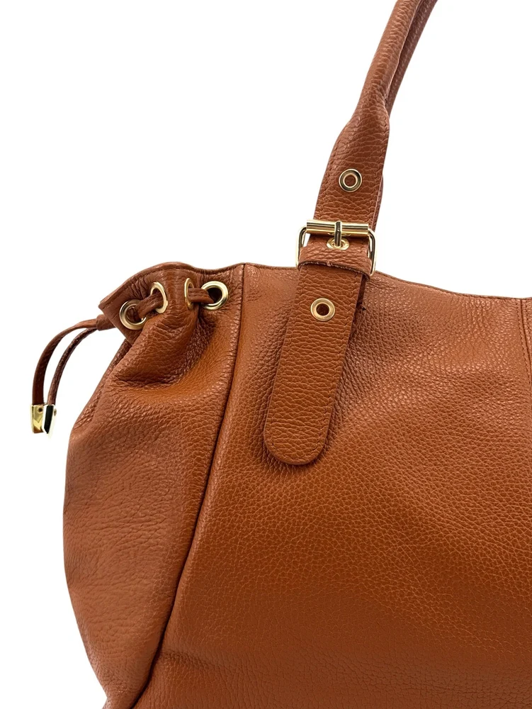 Sac bowling en cuir grainé PRINCESSE XL Marron camel foncé
