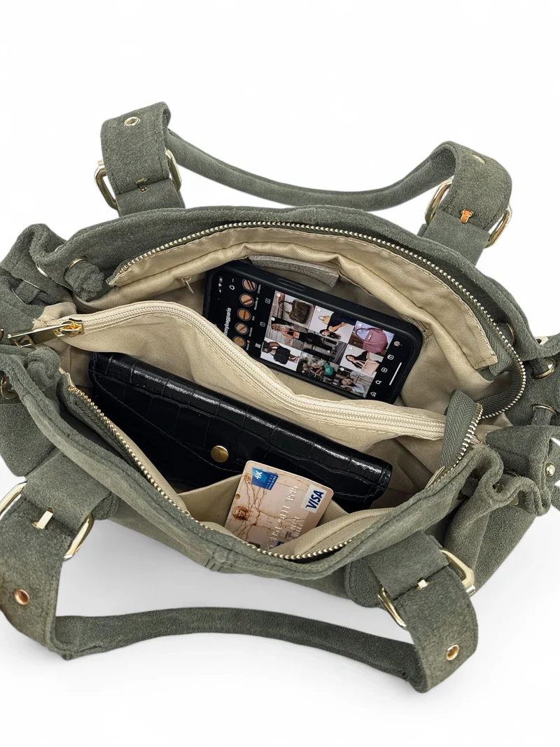 Sac bowling en daim PRINCESSE SUEDE Vert kaki