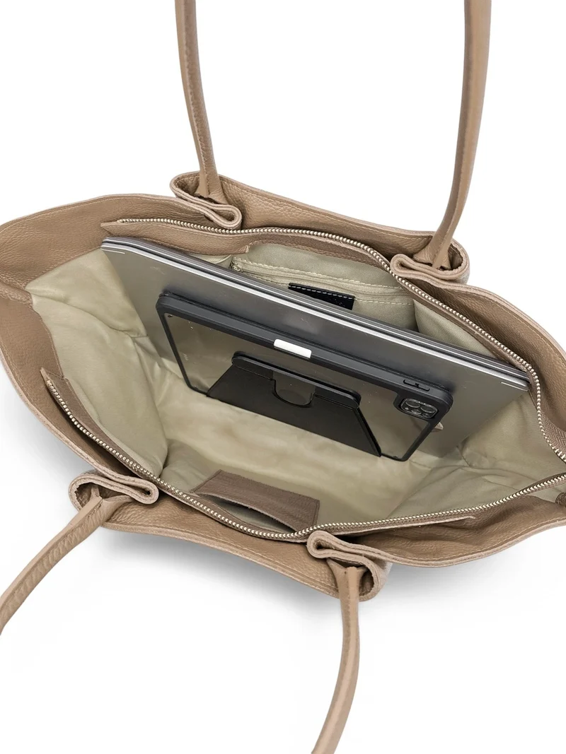 Sac cabas en cuir grainé et daim OFF CAMPUS Beige crème