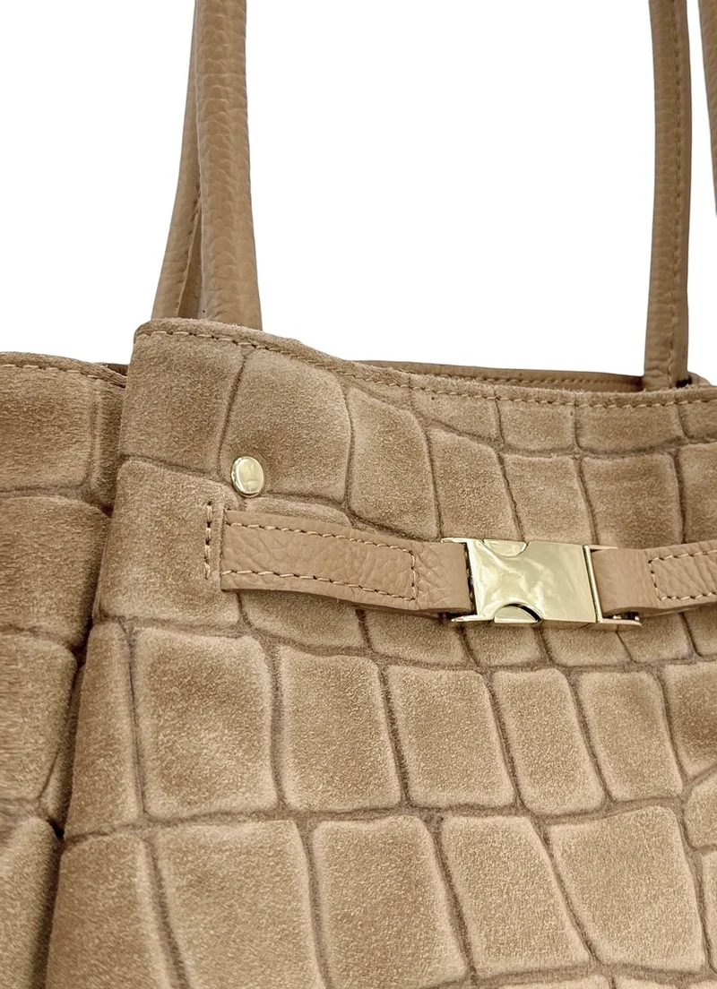 Sac cabas en cuir grainé et daim OFF CAMPUS Beige crème