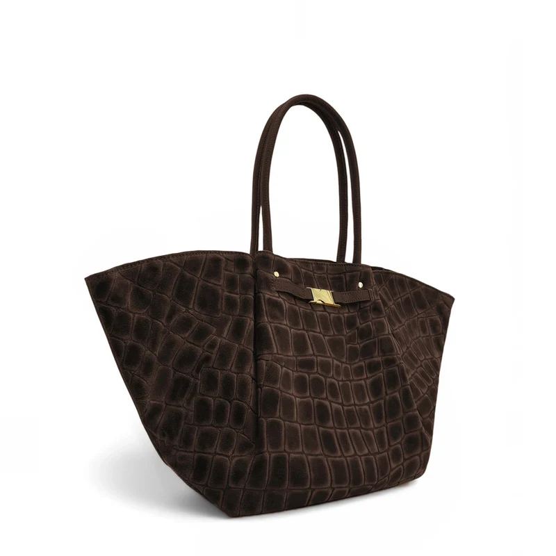 Sac cabas en cuir grainé et daim OFF CAMPUS Marron chocolat