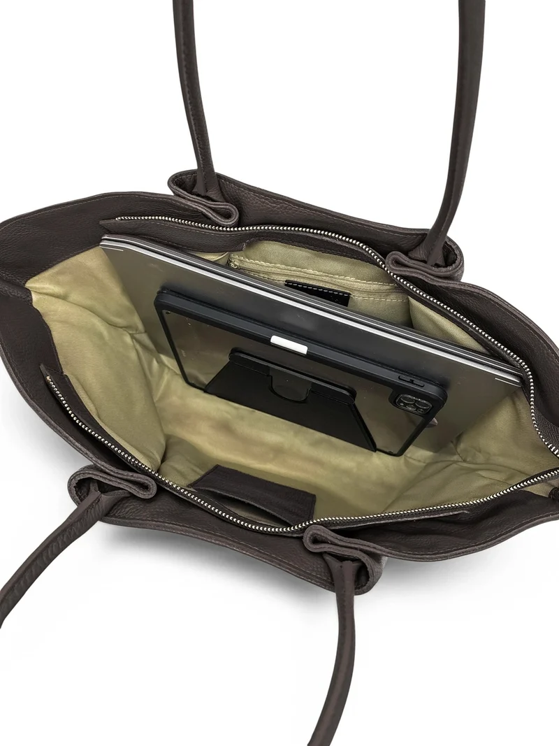 Sac cabas en cuir grainé et daim OFF CAMPUS Marron chocolat