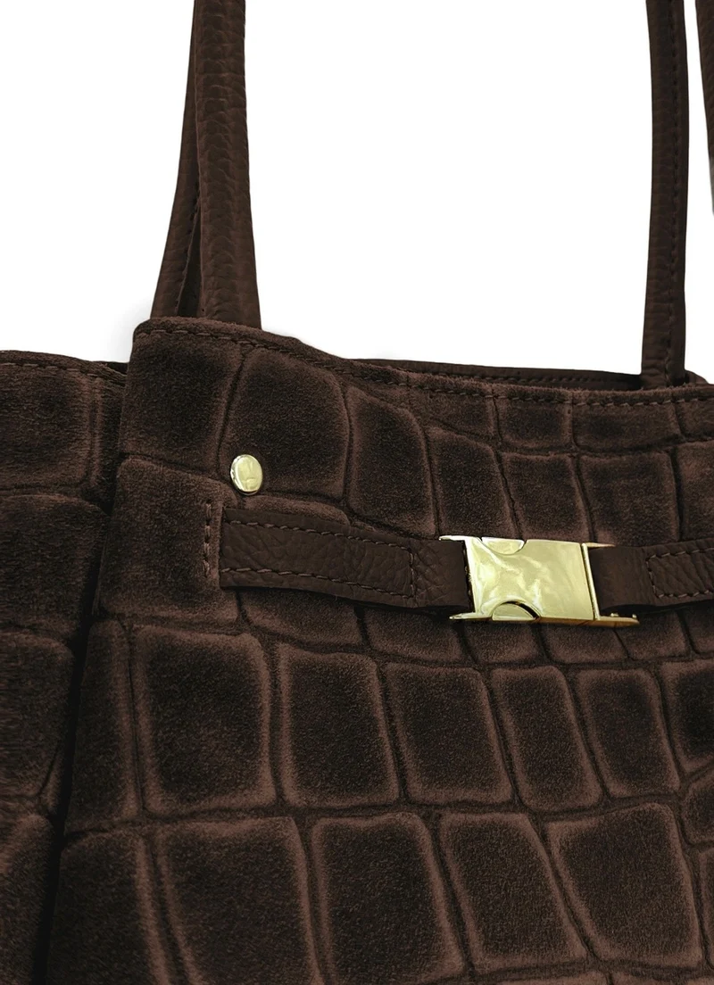 Sac cabas en cuir grainé et daim OFF CAMPUS Marron chocolat