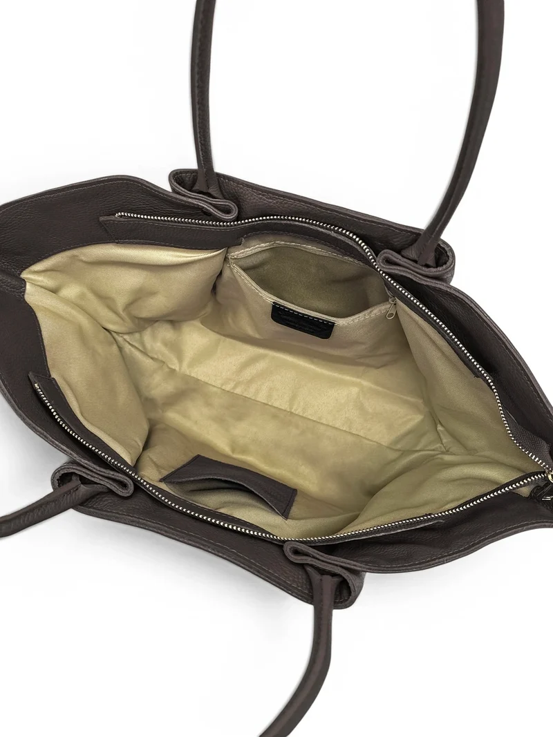 Sac cabas en cuir grainé et daim OFF CAMPUS Marron chocolat