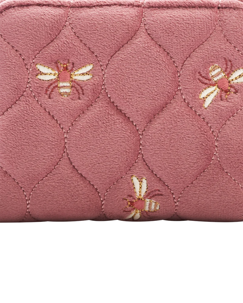 Quilted Bee Embroidered Small Purse in Rose Pink Velvet