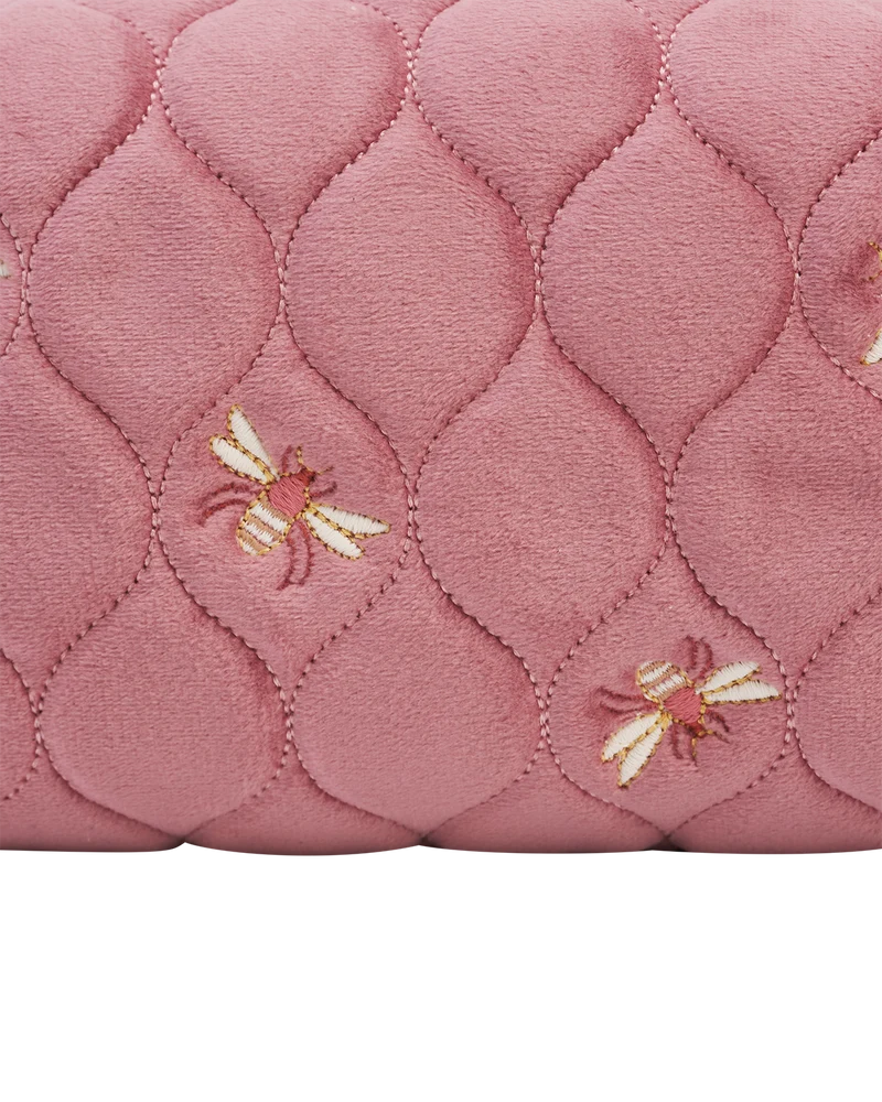 Quilted Bee Embroidered Pouch in Rose Pink Velvet