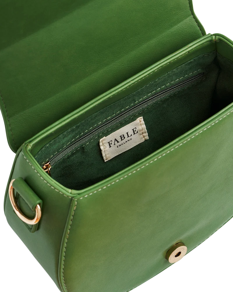 Green Fawn & Snail Embroidered Top Handle Saddle Bag