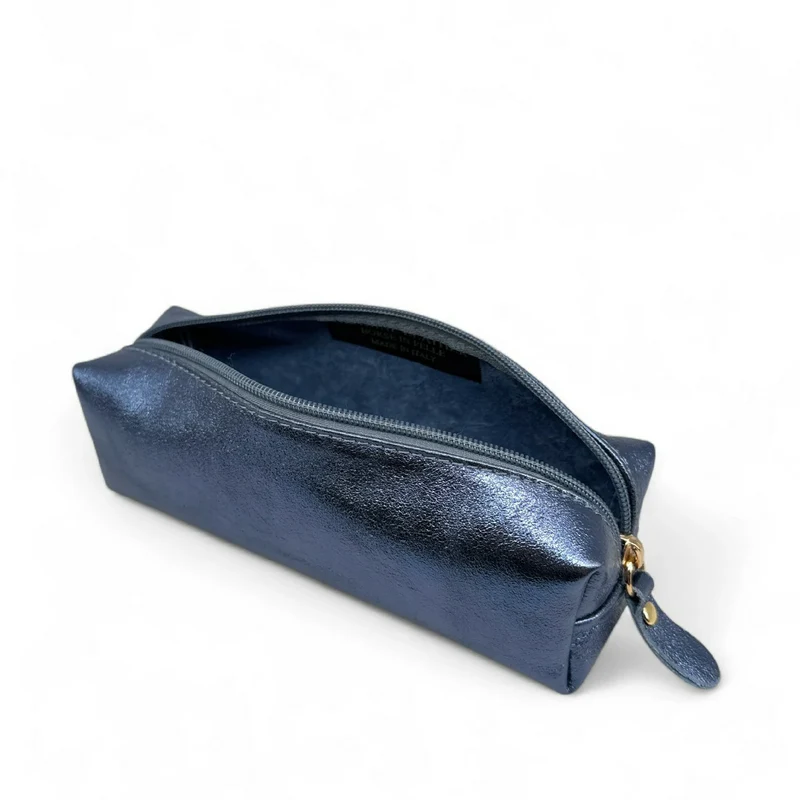Trousse en cuir irisé TICTOC GLOW Bleu denim