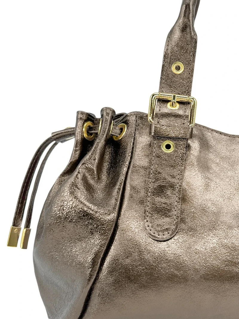 Sac bowling en cuir métallisé PRINCESSE GLOW Champagne