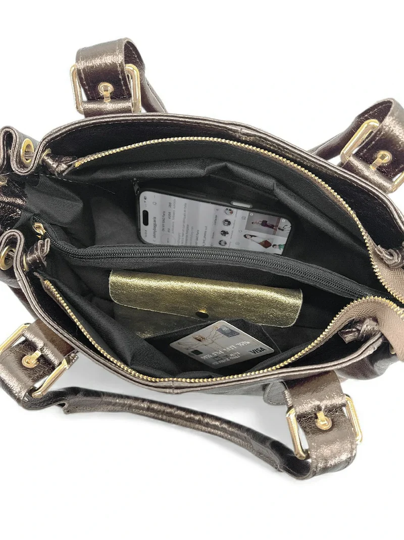Sac bowling en cuir métallisé PRINCESSE GLOW Champagne