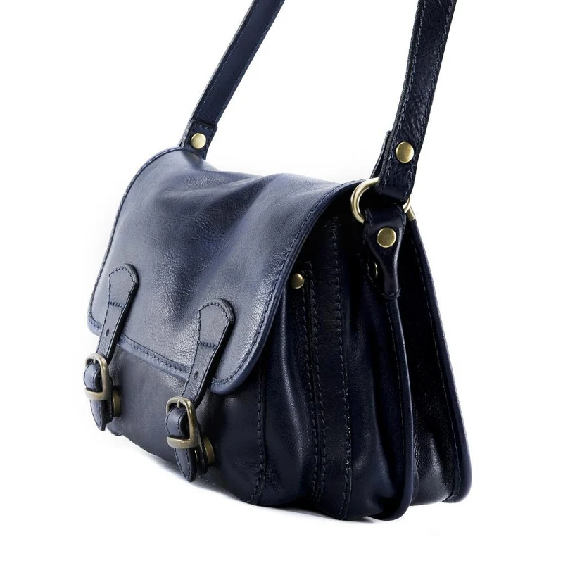 Sac bandoulière en cuir lisse NAGAÏ Bleu marine