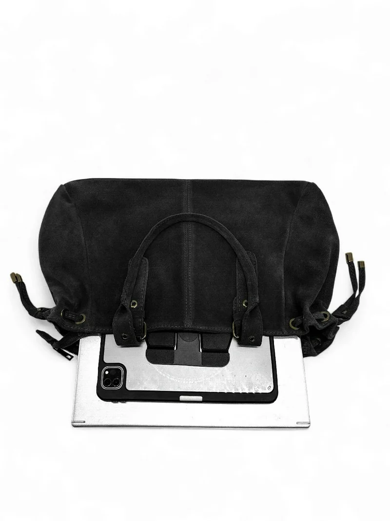 Sac bowling en daim PRINCESSE SUEDE XL BRASS Noir