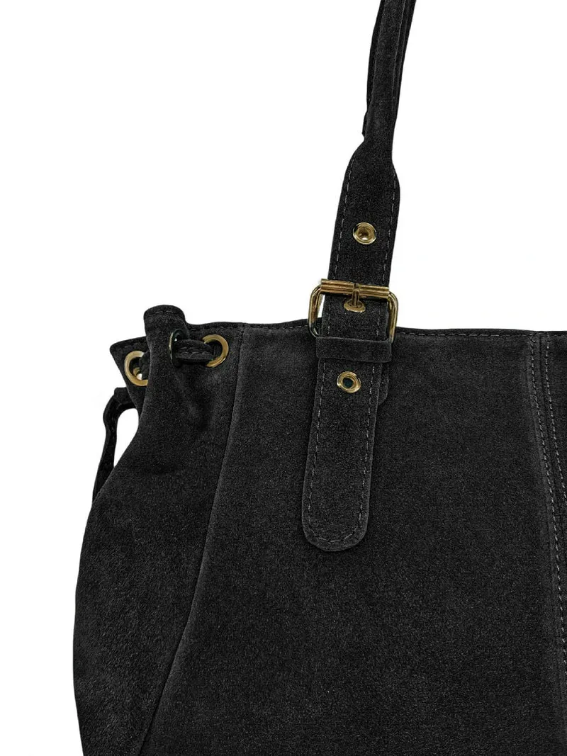 Sac bowling en daim PRINCESSE SUEDE XL BRASS Noir