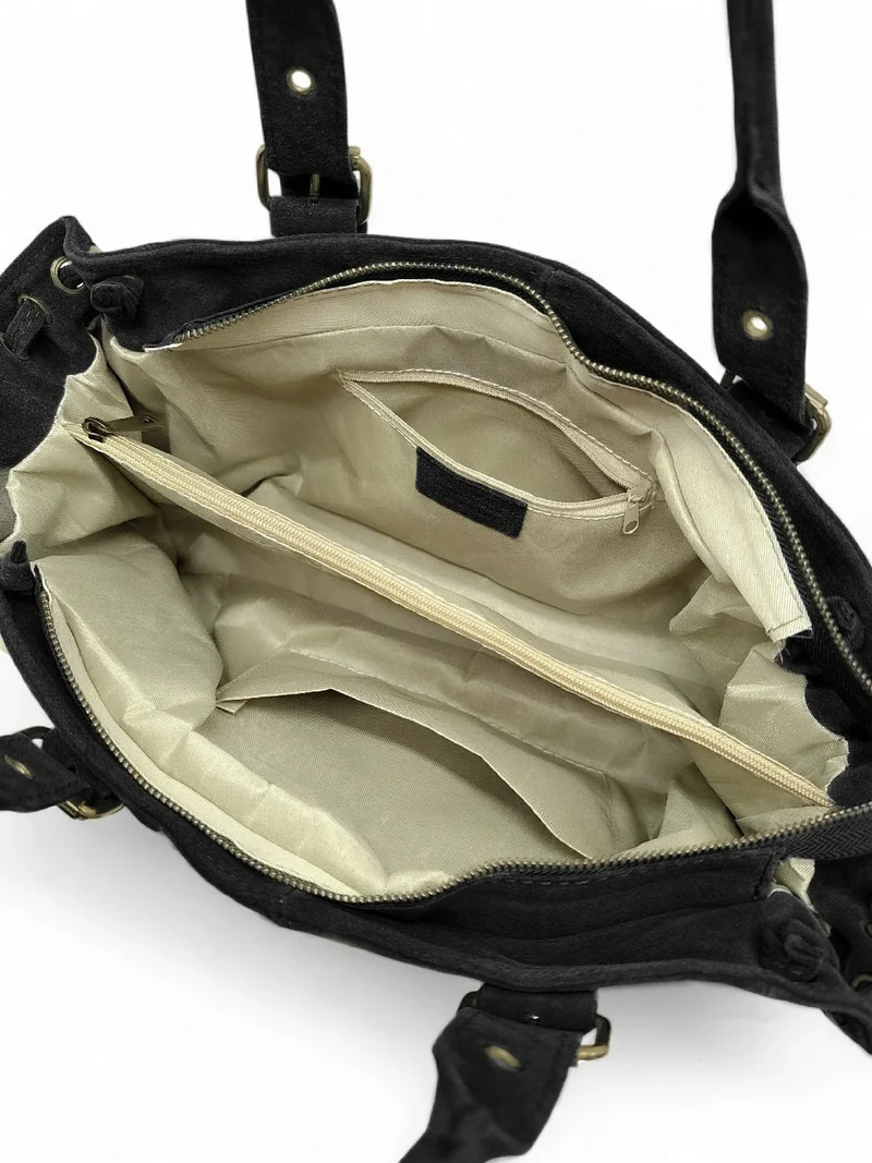 Sac bowling en daim PRINCESSE SUEDE XL BRASS Noir