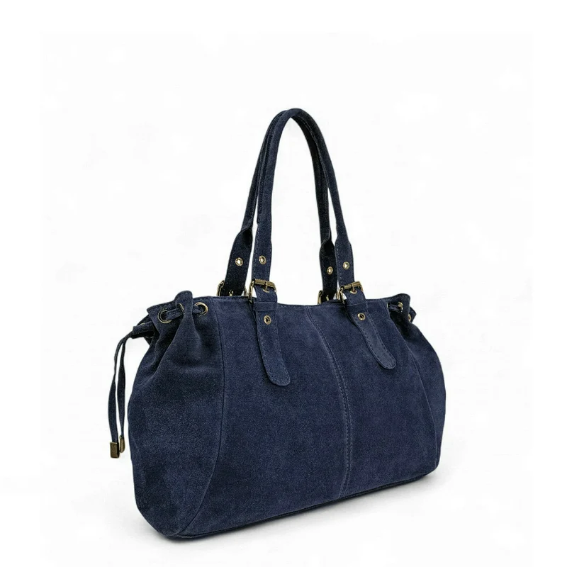 Sac bowling en daim PRINCESSE SUEDE XL BRASS Bleu marine
