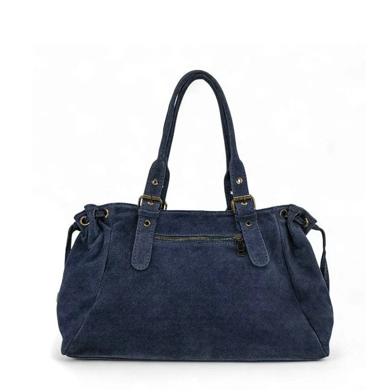 Sac bowling en daim PRINCESSE SUEDE XL BRASS Bleu marine