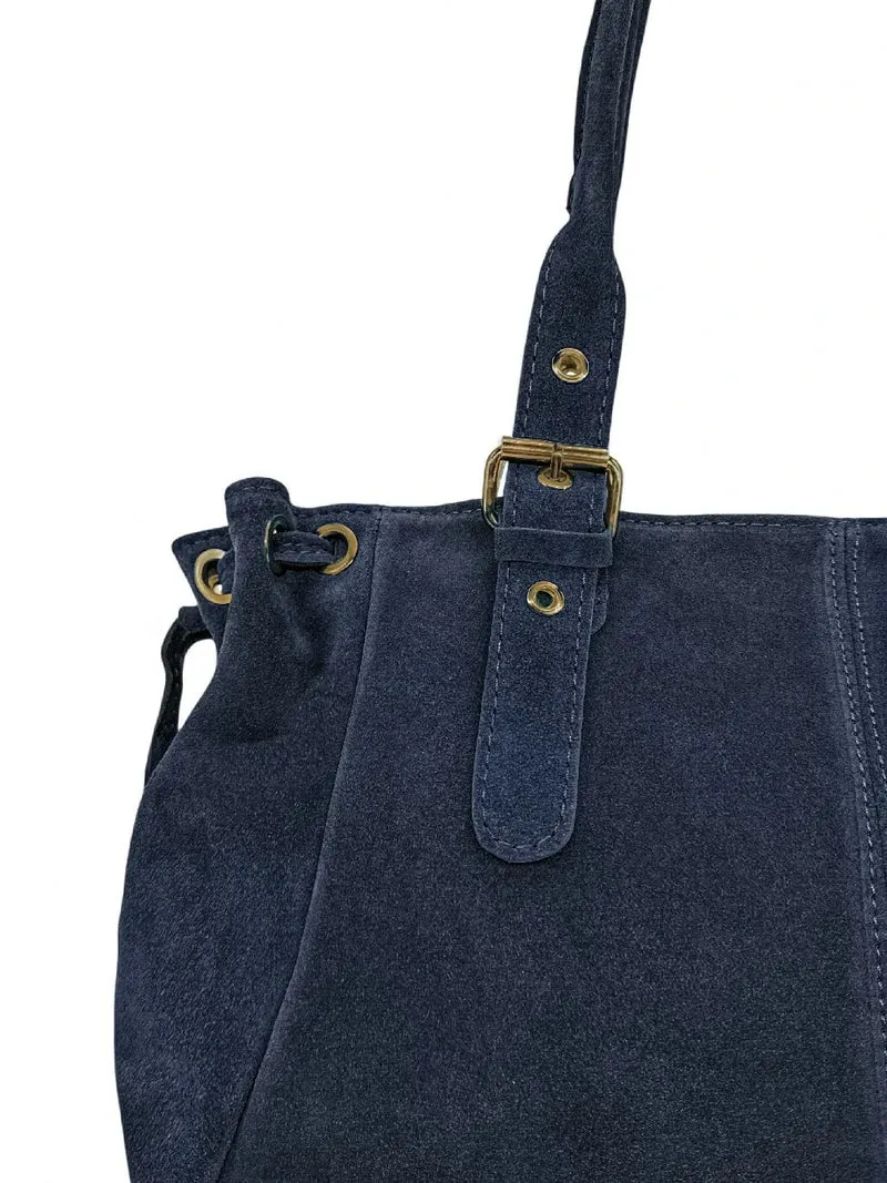 Sac bowling en daim PRINCESSE SUEDE XL BRASS Bleu marine
