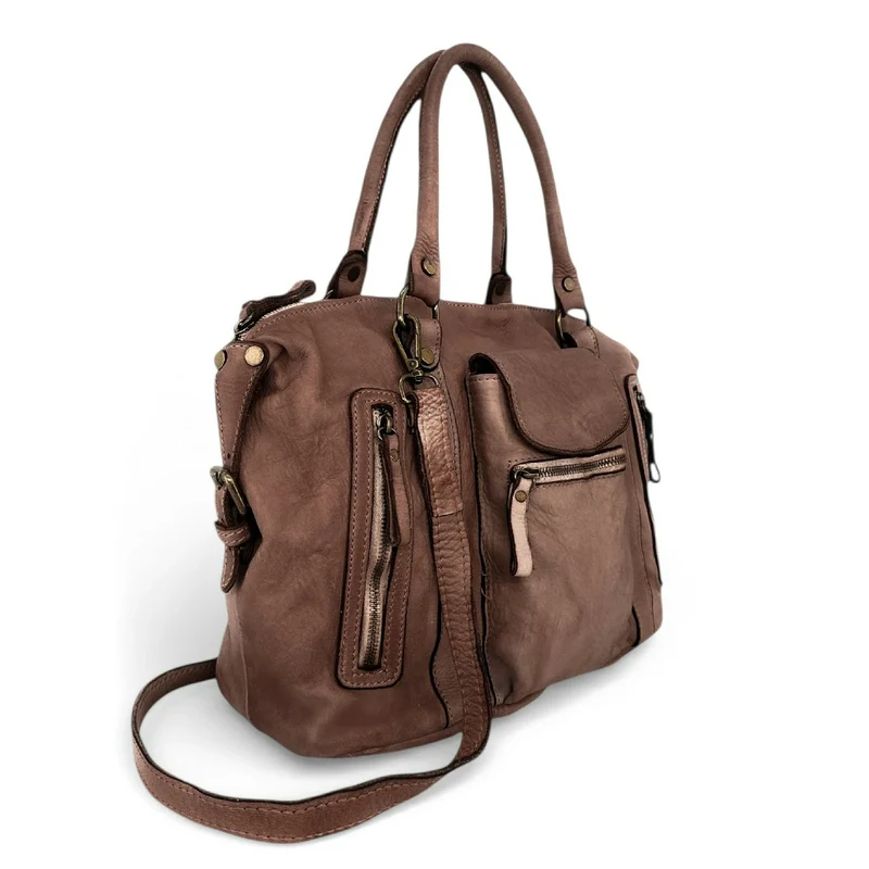 Sac porté épaule en cuir vintage MISS MY Moka