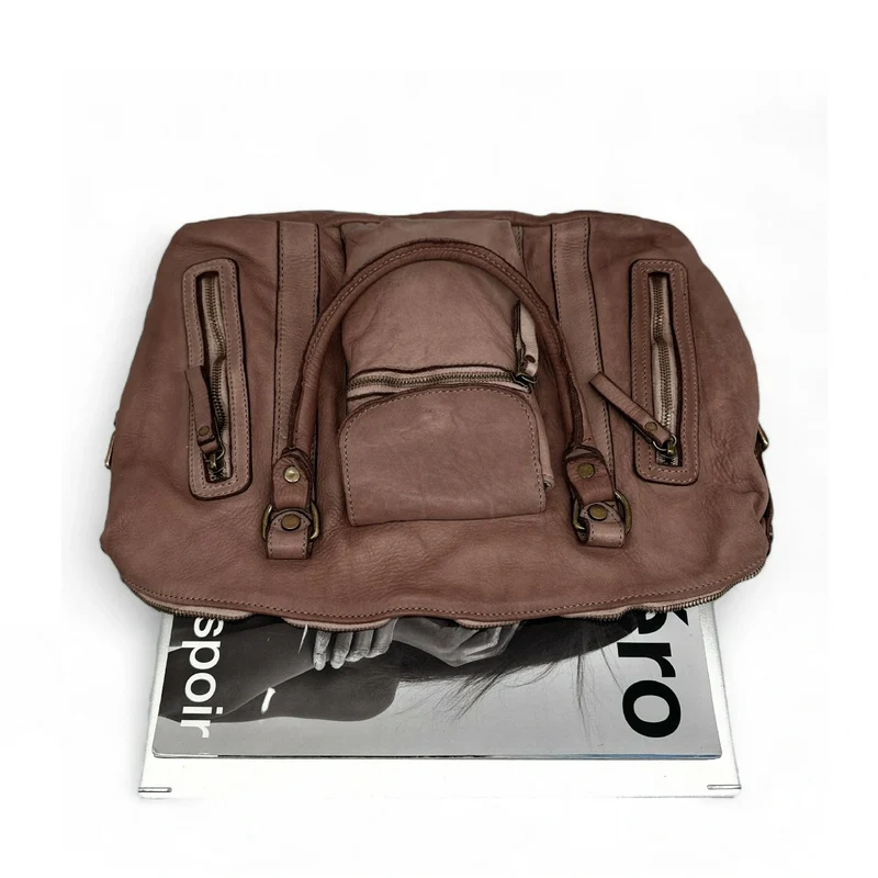 Sac porté épaule en cuir vintage MISS MY Moka