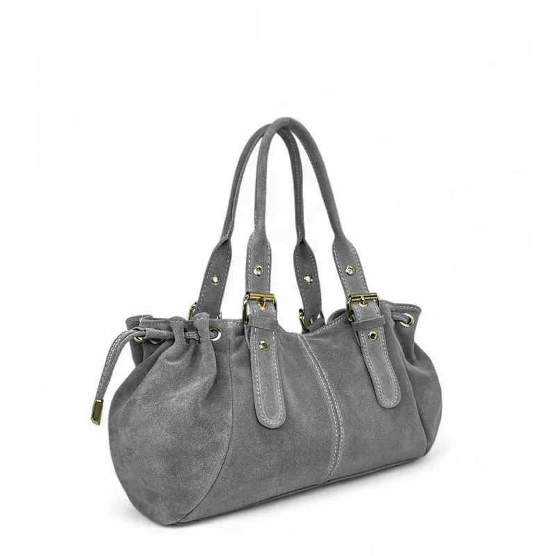 Sac bowling en daim PRINCESSE SUEDE Gris pigeon