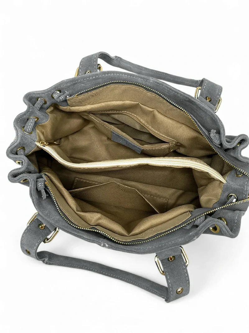 Sac bowling en daim PRINCESSE SUEDE Gris pigeon