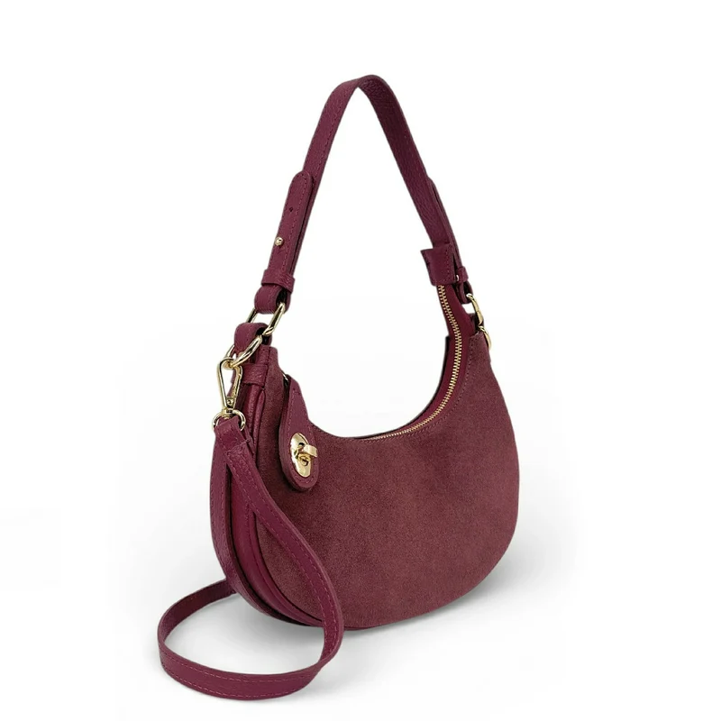 Sac à main demi-lune en daim MUNE Rouge Bordeaux