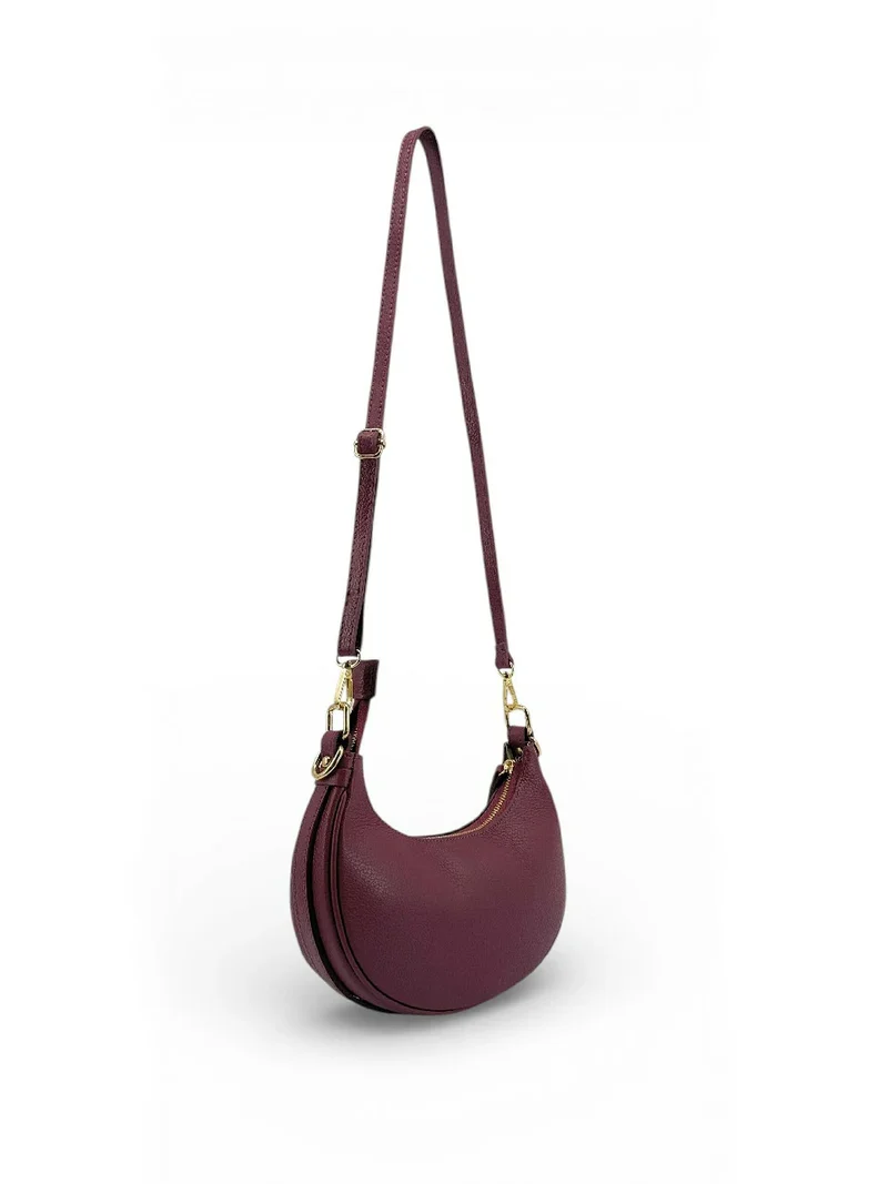 Sac à main demi-lune en daim MUNE Rouge Bordeaux