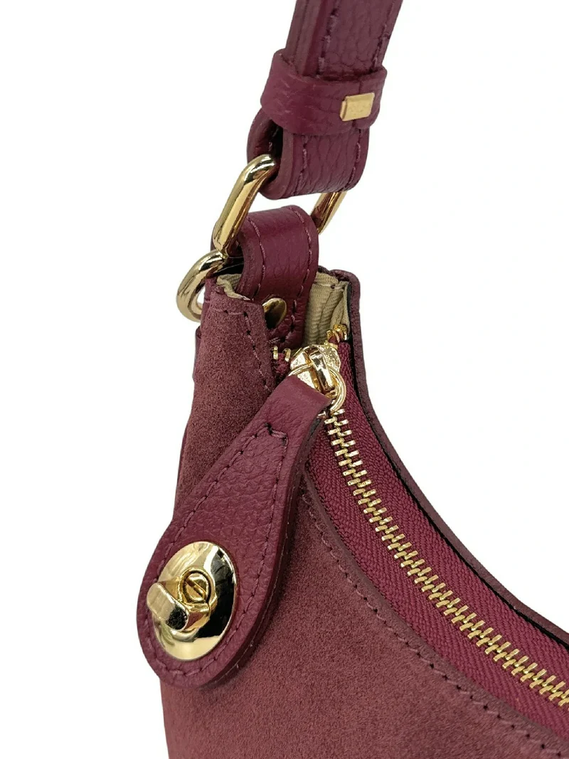 Sac à main demi-lune en daim MUNE Rouge Bordeaux