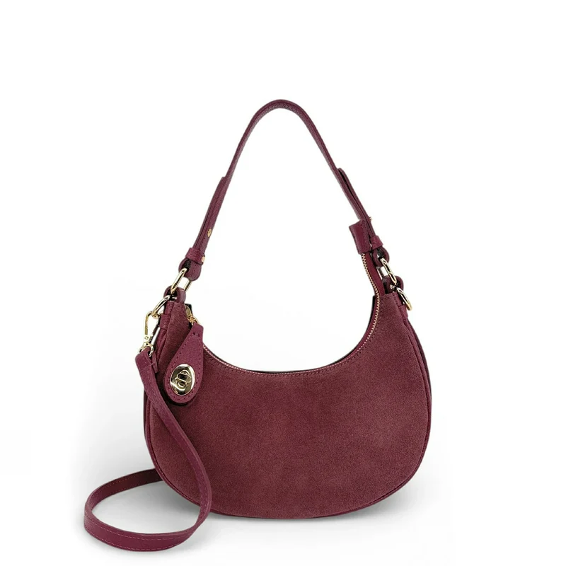 Sac à main demi-lune en daim MUNE Rouge Bordeaux