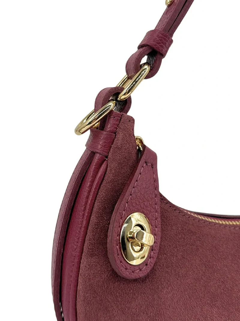 Sac à main demi-lune en daim MUNE Rouge Bordeaux
