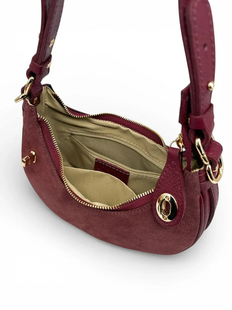 Sac à main demi-lune en daim MUNE Rouge Bordeaux
