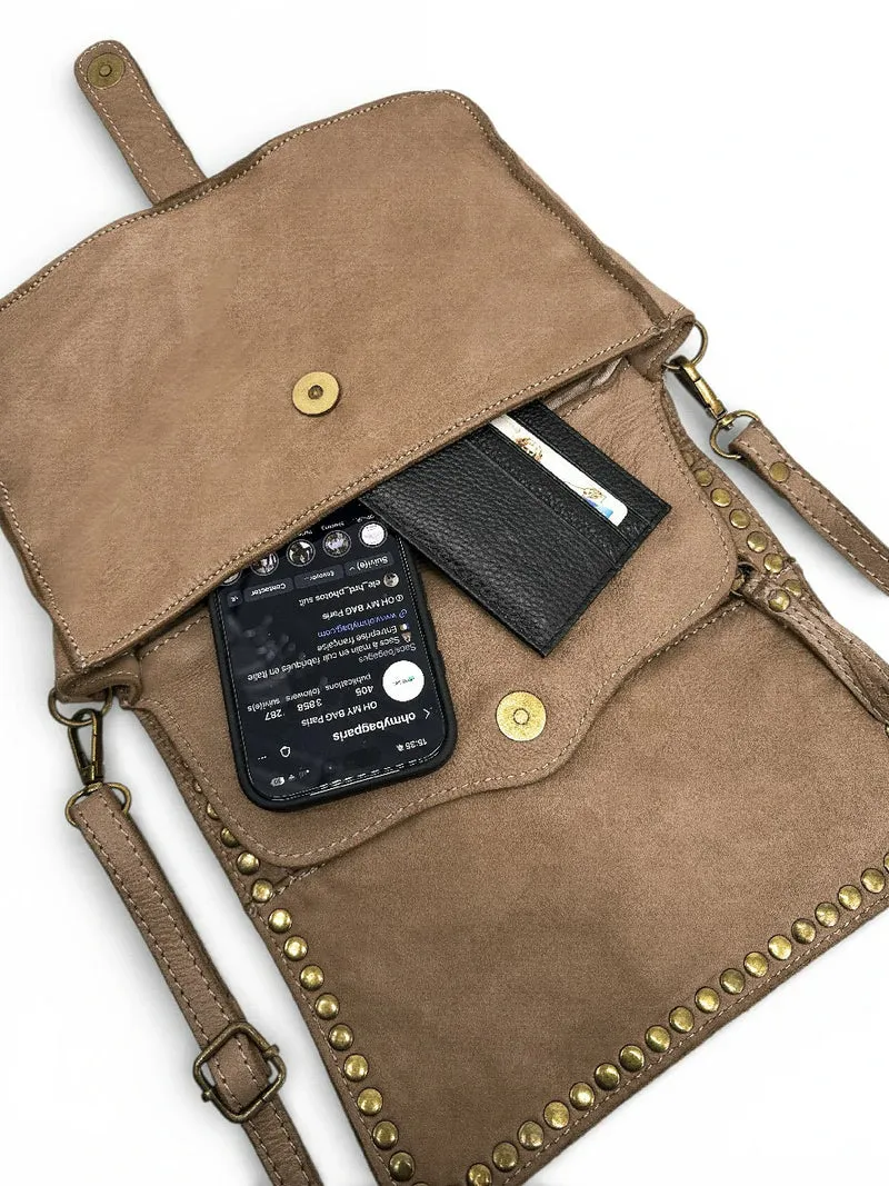 Sac besace à bandoulière en cuir vintage MISS SHAN Taupe