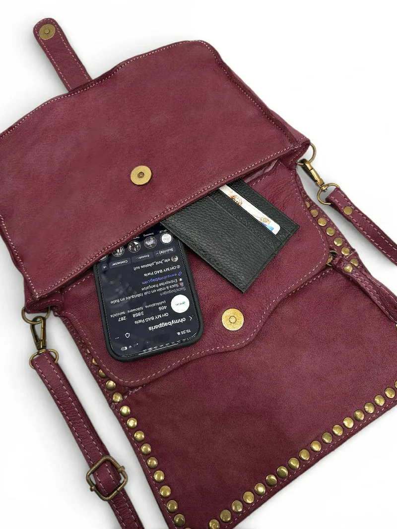 Sac besace à bandoulière en cuir vintage MISS SHAN Prune
