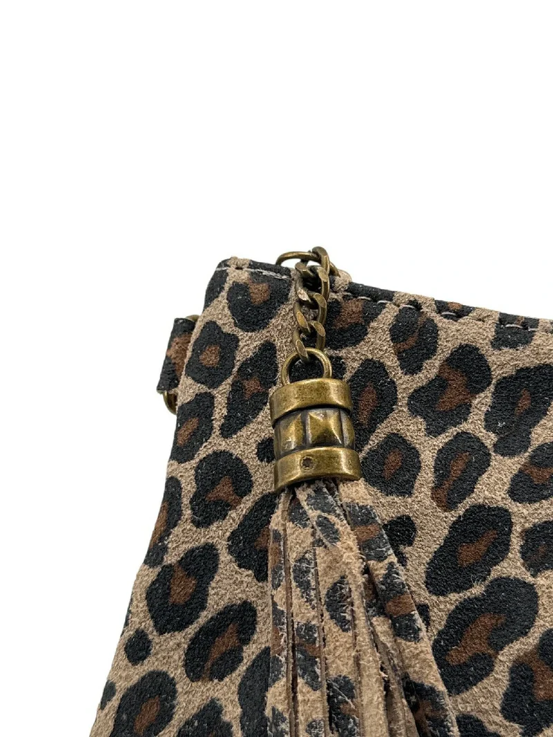 Sac pochette en daim à motif MORGANE JUNGLE Léopard taupe clair