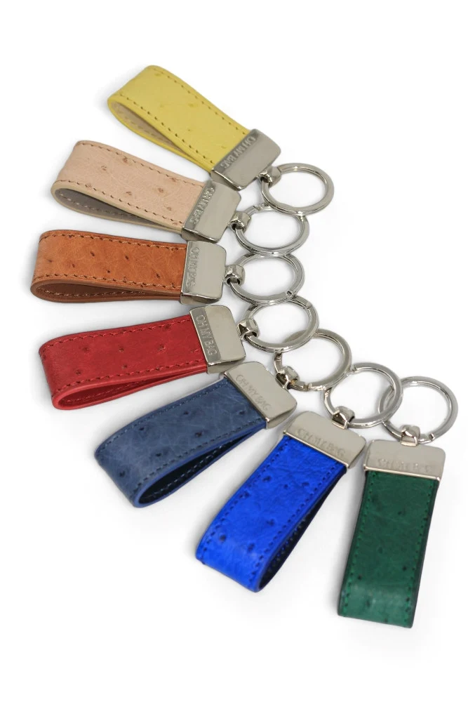Porte-clés en cuir d'autruche édition Haute-couture Bleu denim