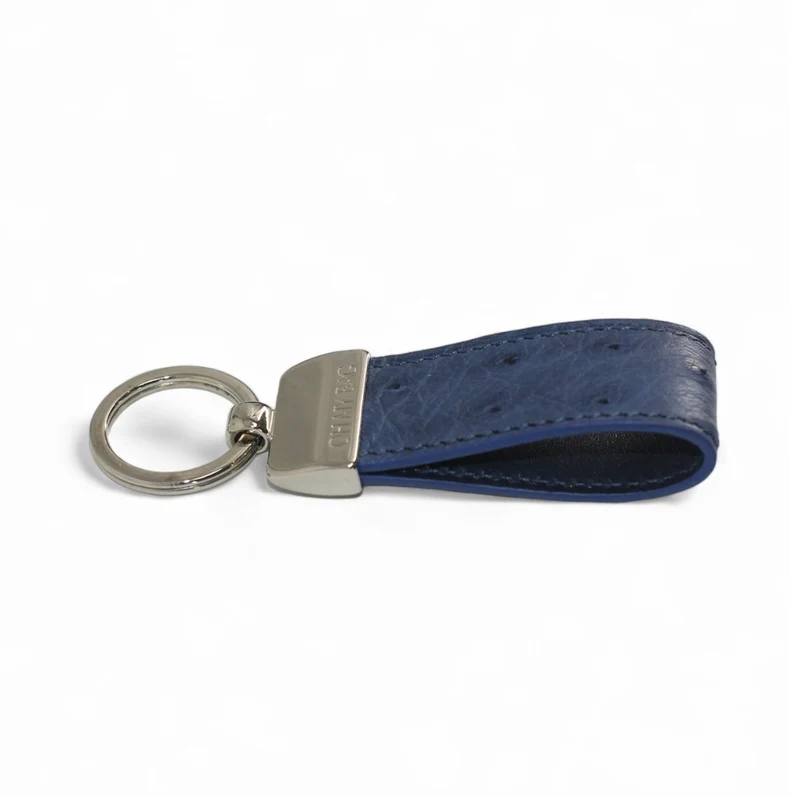 Porte-clés en cuir d'autruche édition Haute-couture Bleu denim