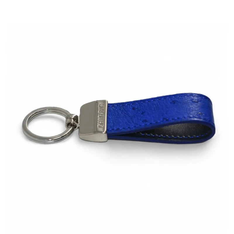 Porte-clés en cuir d'autruche édition Haute-couture Bleu roi