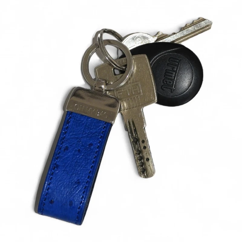 Porte-clés en cuir d'autruche édition Haute-couture Bleu roi