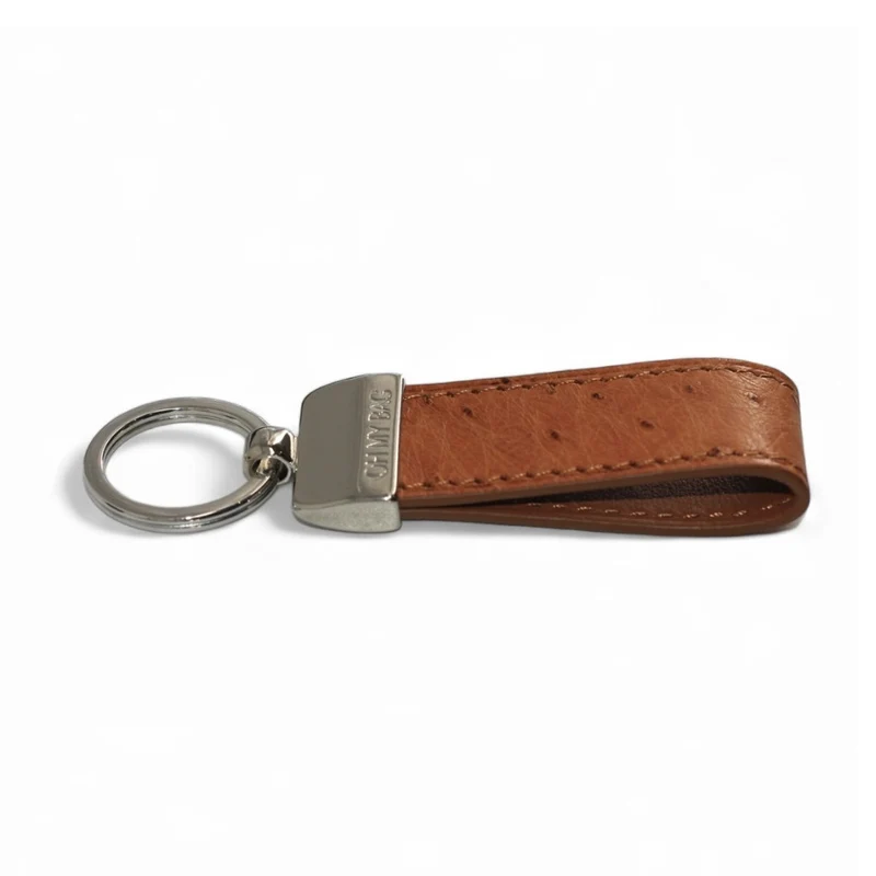 Porte-clés en cuir d'autruche édition Haute-couture Camel