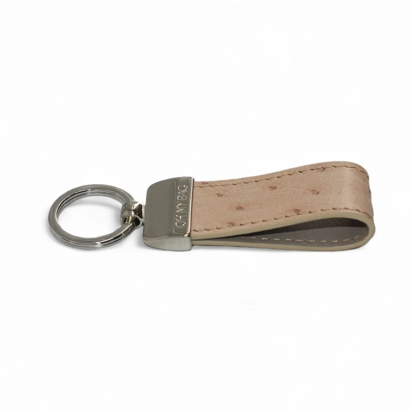 Porte-clés en cuir d'autruche édition Haute-couture Rose nude